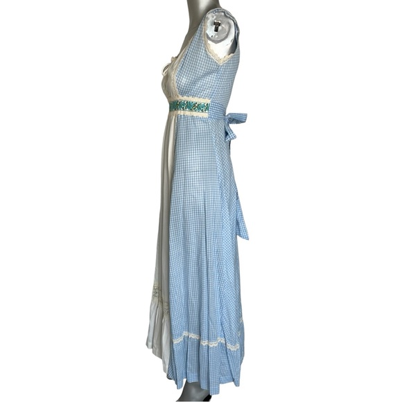 Vintage Prairie Maxi Dress Blue White Gingham Size Small - Picture 3 of 16